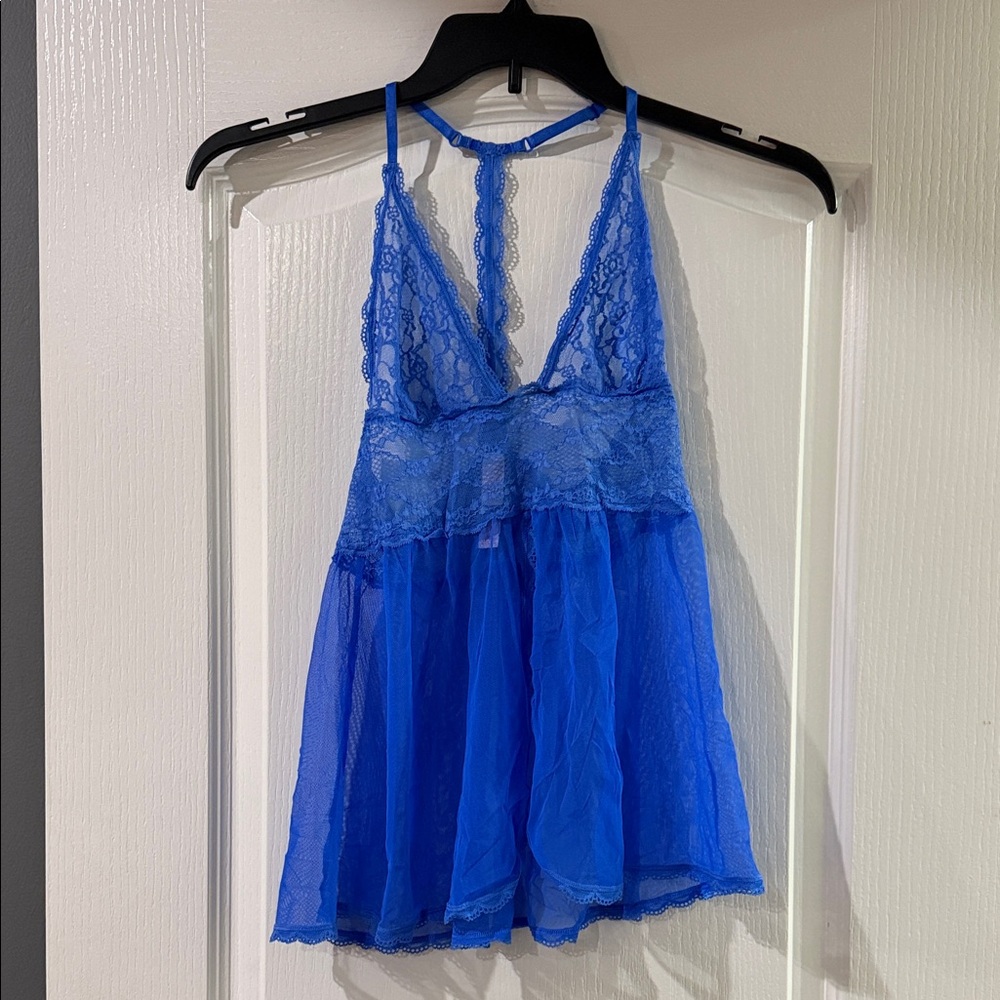 Victoria’s Secret Blue Lace Sheer Lingerie Tank Top Women’s Size Small - Picture 1 of 8